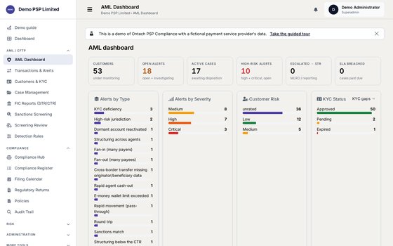 AML dashboard screenshot